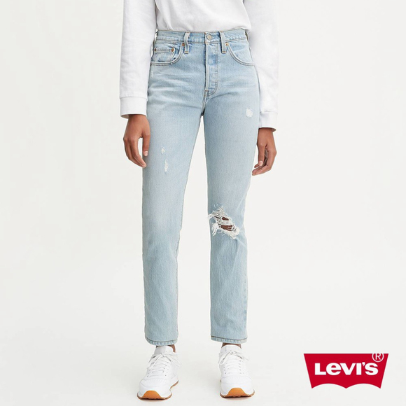 Levi's Denim - Levi’s 501 Button Fly Light Wash Distressed Jeans Ripped Knee Ankle